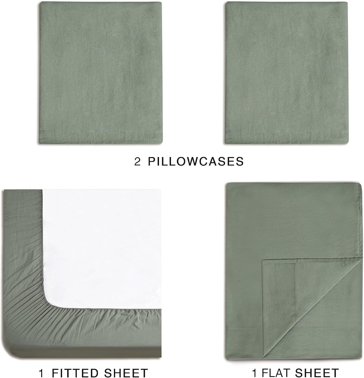 CleverPolly Vintage Washed Microfibre Sheet Set with 2 Pillowcases - Khaki Green - King Price
