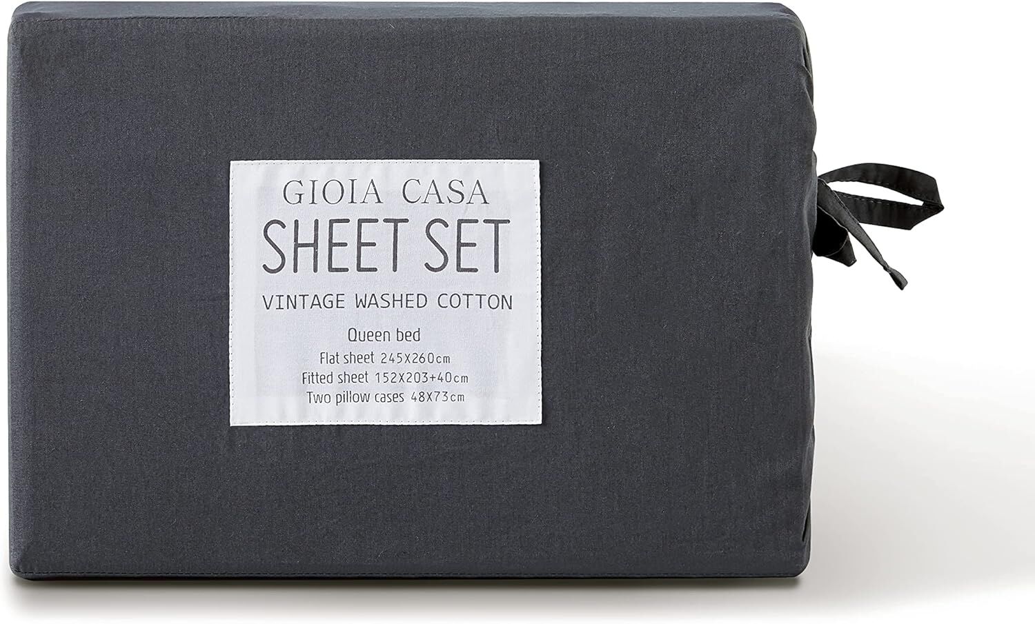 Gioia Casa Vintage Washed 100% Cotton Sheet Set with 2 Pillowcases - Charcol - King Single Price