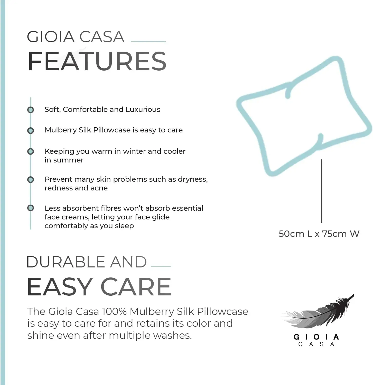 Gioia Casa Luxury Pillowcase - 100% Pure Mulberry Silk on Both Sides - Sage Green Price