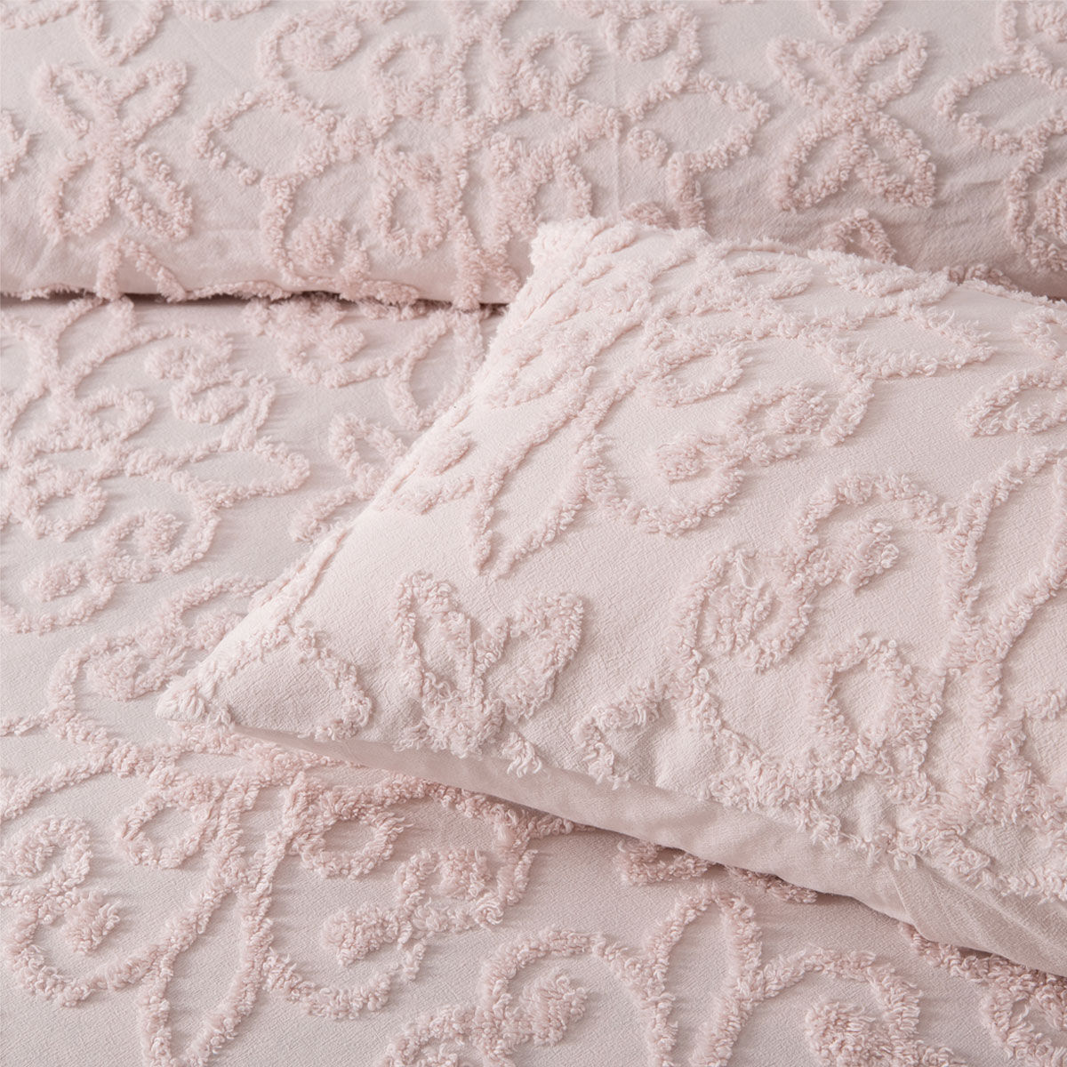 Bianca Ella Blush Cotton Chenille Floral Bedspread Set Single Price