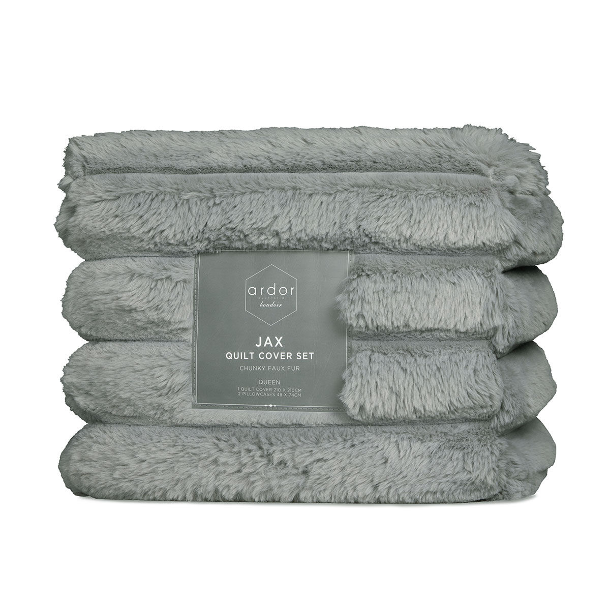 Ardor Jax Grey Chunky Faux Fur Quilt Cover Set Queen Price