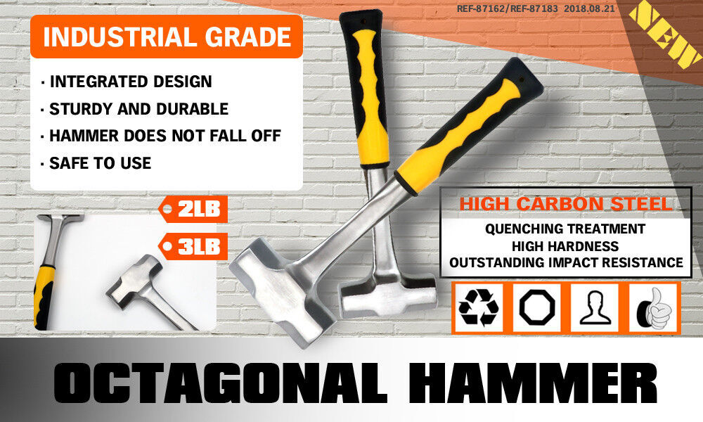 2LB+3LB Steel Hammer Double Octagonal Heavy Duty Solid Forged Rubber Grip Handle Price