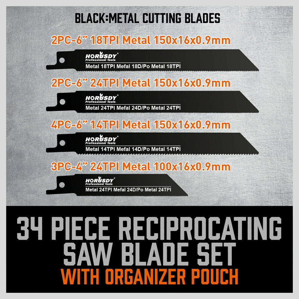 34-Piece Reciprocating Saw Blade Set Wood and Metal Cutting Blades with Storage Pouch Price