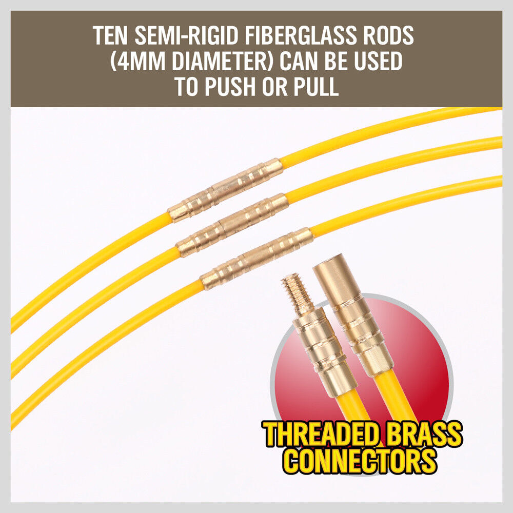 3.3m ⏀ 4mm Fibreglass Electricians Push Pull Rods Cable Cavity Contractors Duct Price