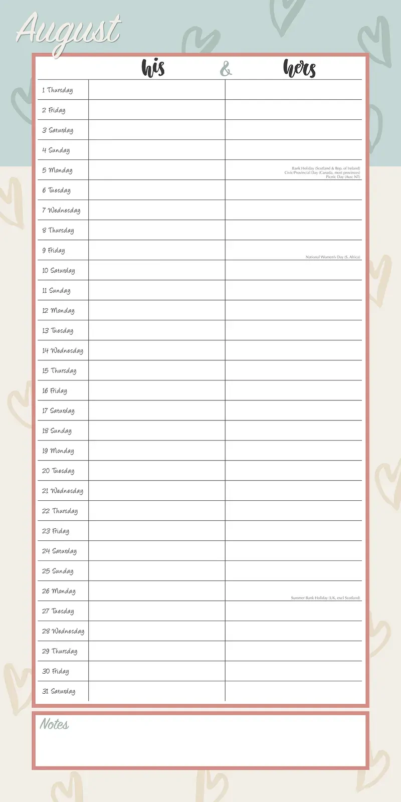 His & Hers Organiser - 2024 Square Wall Calendar 16 Months Planner New Year Gift Price