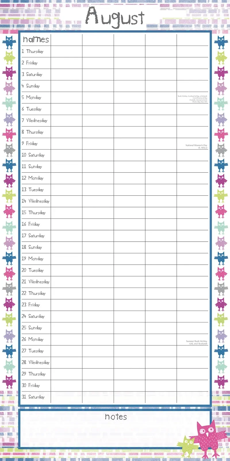 Owls Family Organiser - 2024 Square Wall Calendar 16 Month School Planner Birds Price