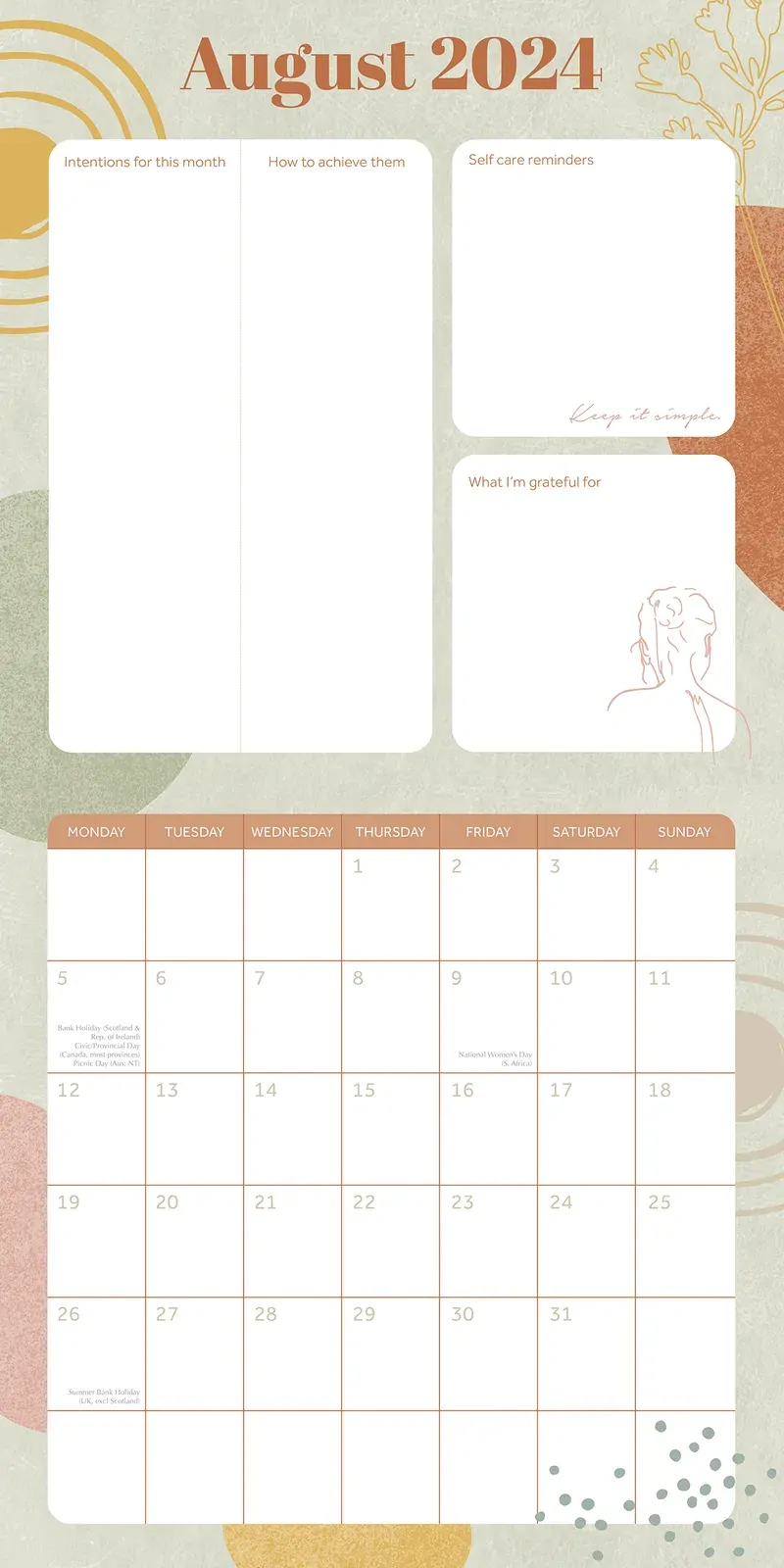 Wellness Planner - 2024 Square Wall Calendar 16 Months Health Mindset Planner Price