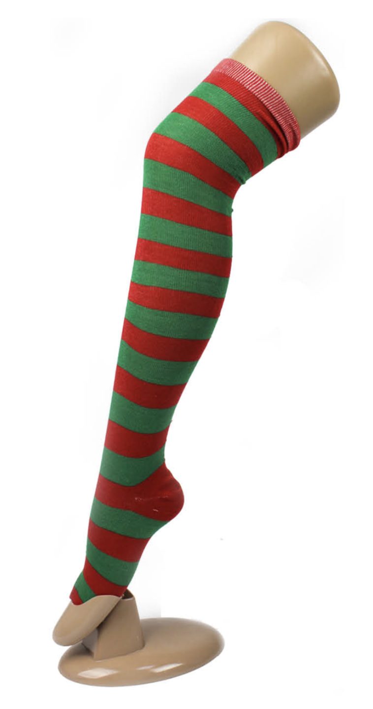 10x Christmas Over The Knee Socks Red Green Xmas Candy Cane Striped Elf Bulk Price
