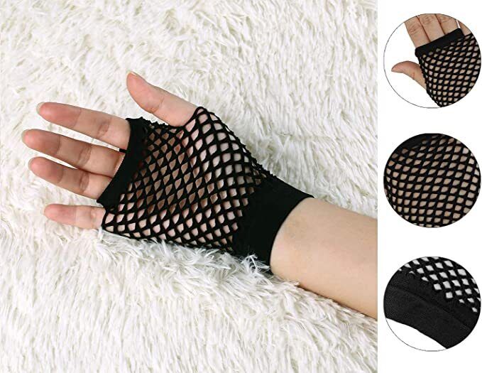 1 Pair Fishnet Gloves Fingerless Wrist Length 70s 80s Costume Party Dance - Black Price