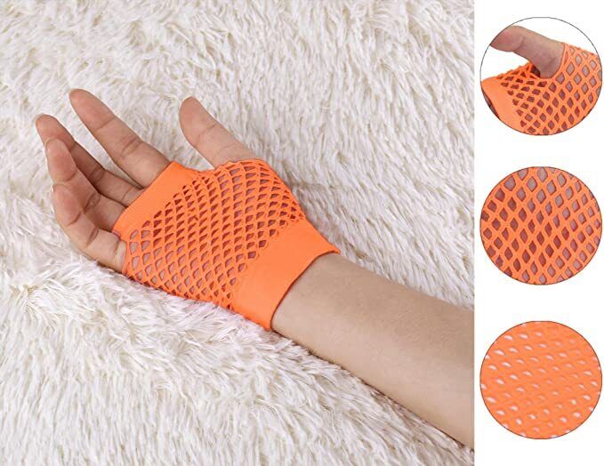 1 Pair Fishnet Gloves Fingerless Wrist Length 70s 80s Costume Party - Orange Price