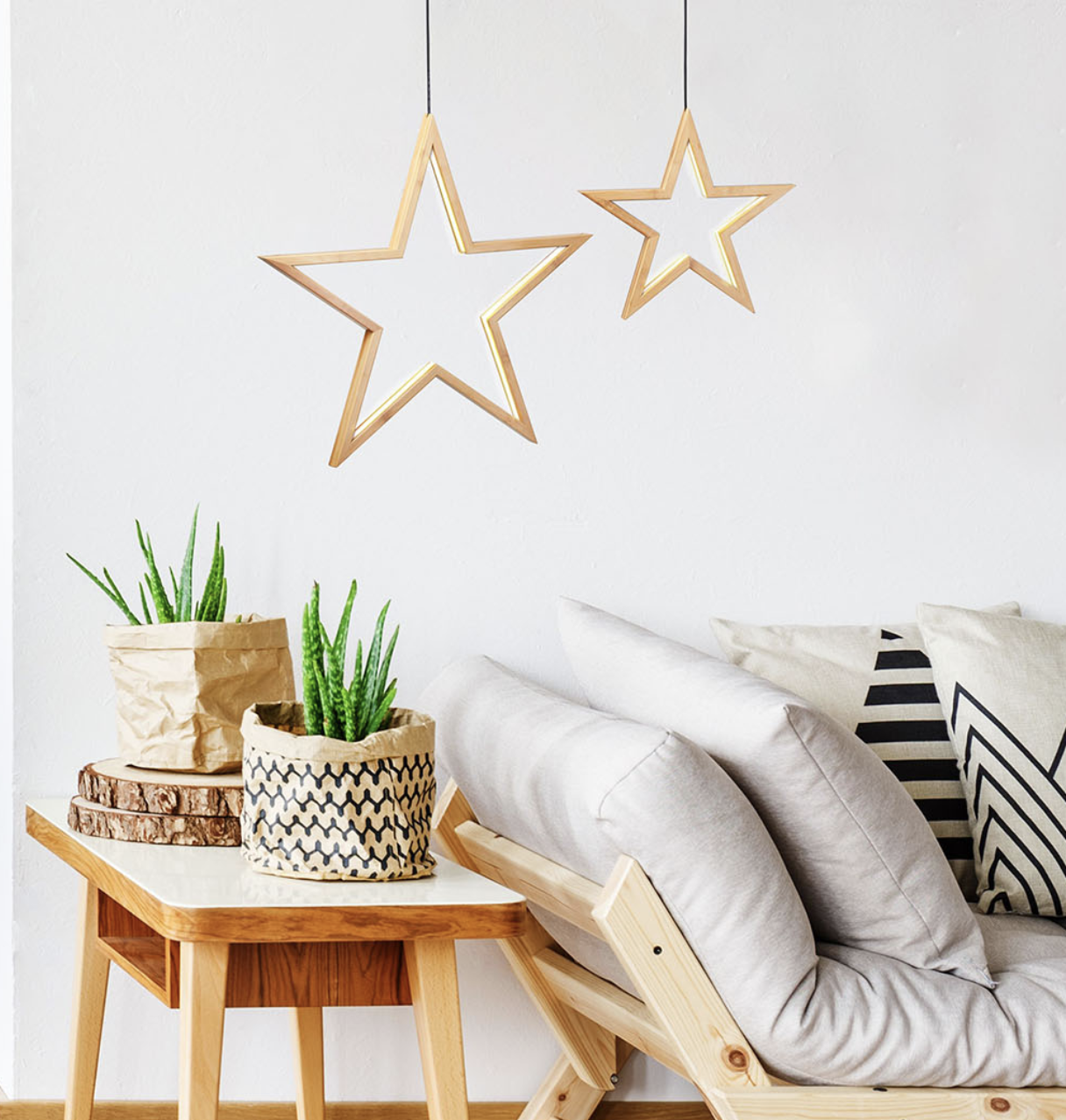 2x Large Bamboo Star LED Hanging Lamp Light Home Decor Lighting - Natural Price