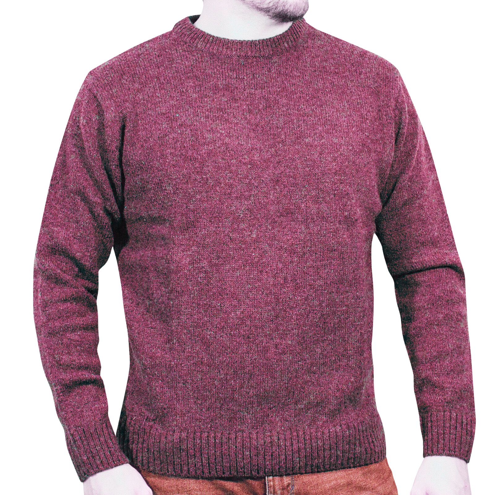 100% SHETLAND WOOL CREW Round Neck Knit JUMPER Pullover Mens Sweater Knitted - Burgundy (97) - S Price
