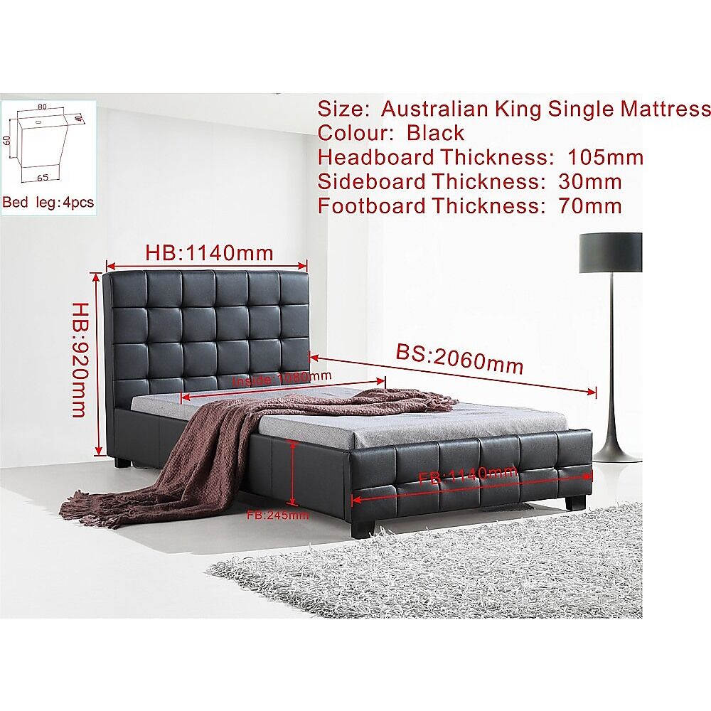 King Single PU Leather Deluxe Bed Frame Black Price
