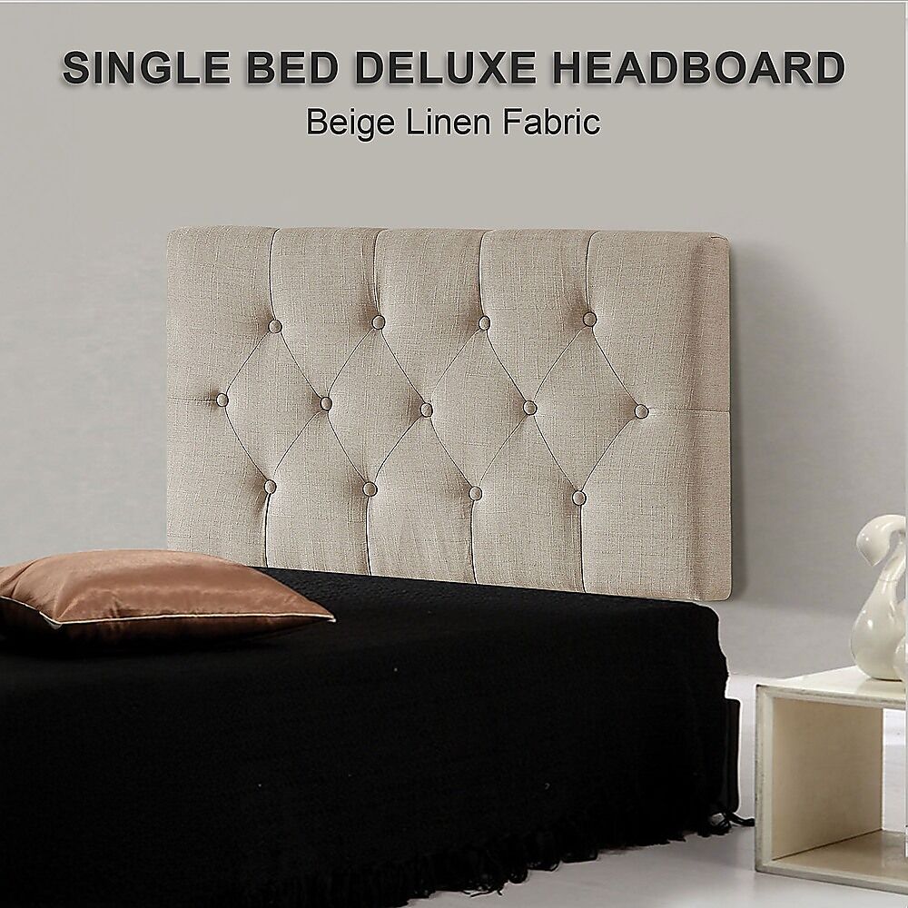 Linen Fabric Single Bed Deluxe Headboard Bedhead - Beige Price