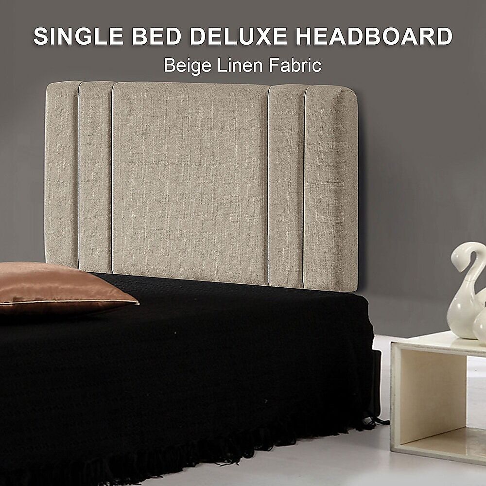 Linen Fabric Single Bed Deluxe Headboard Bedhead - Beige Price