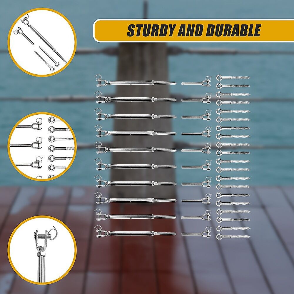 Stainless Steel Wire Rope DIY Balustrade Kit Jaw/Swage Fork Turnbuckle - 10 pack Price