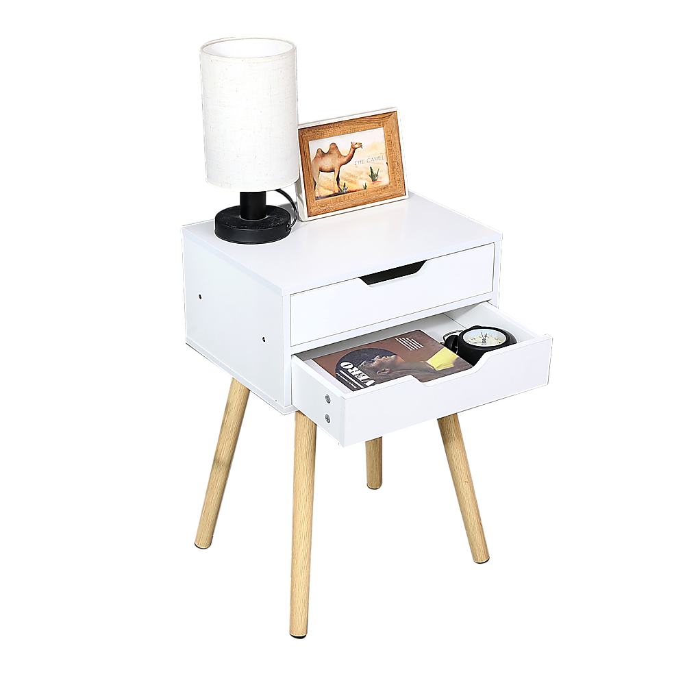 Wooden Bedside Table 2 Drawers Cabinet Storage Tall Night Stand Price