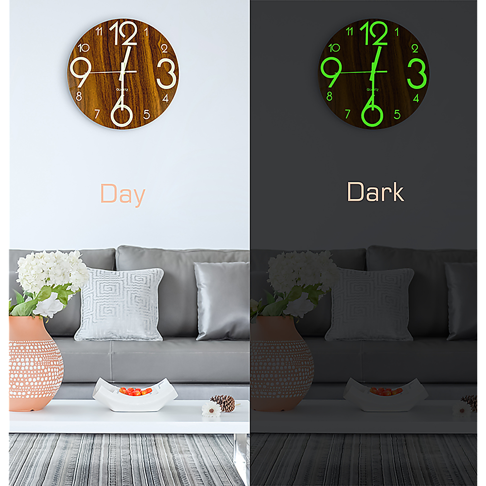 Glow In Dark Wall Clock Luminous Quartz Quiet Wooden Home Decor 30cm Price
