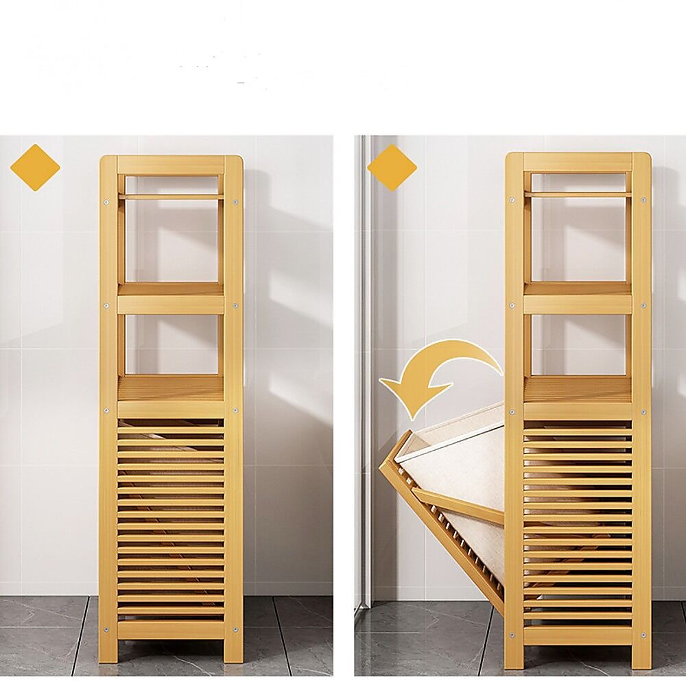 Bamboo 2-in-1 Laundry Hamper Side Table with 2 Shelves and Clothes Basket Price