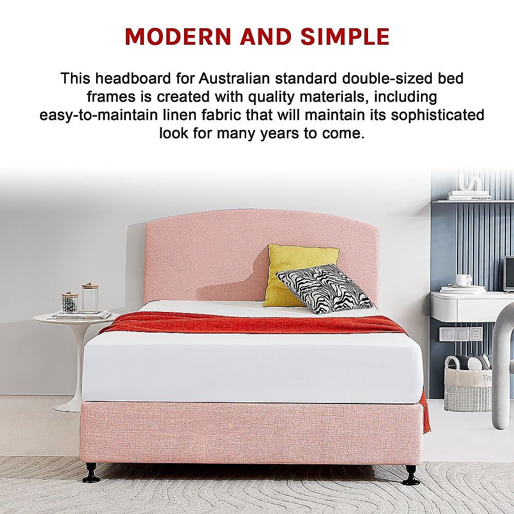 Linen Fabric Double Bed Curved Headboard Bedhead - Pale Pink Price