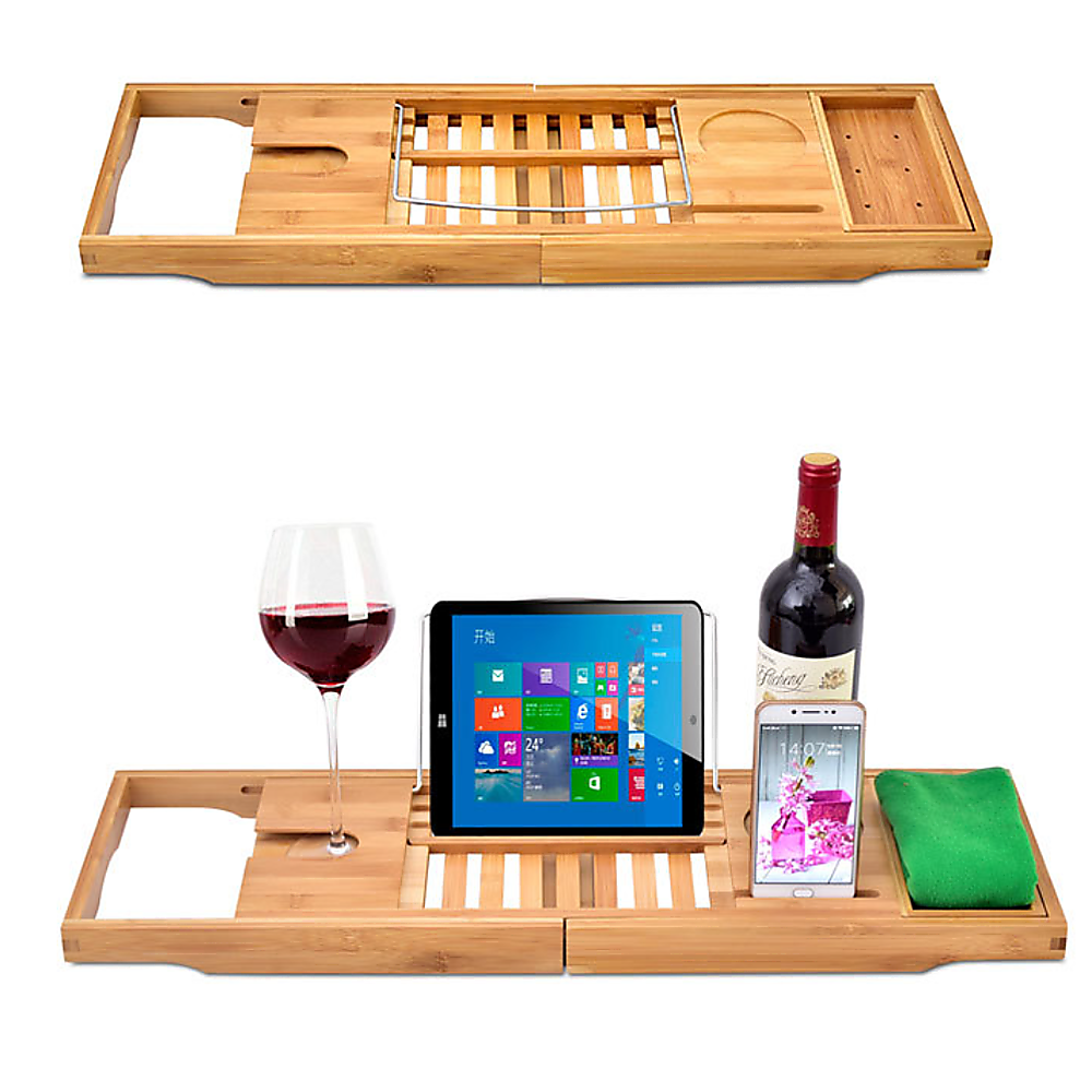 Bathroom Bamboo Bath Caddy Wine Glass Holder Table Tray Bathtub Rack Soap Shelf Price