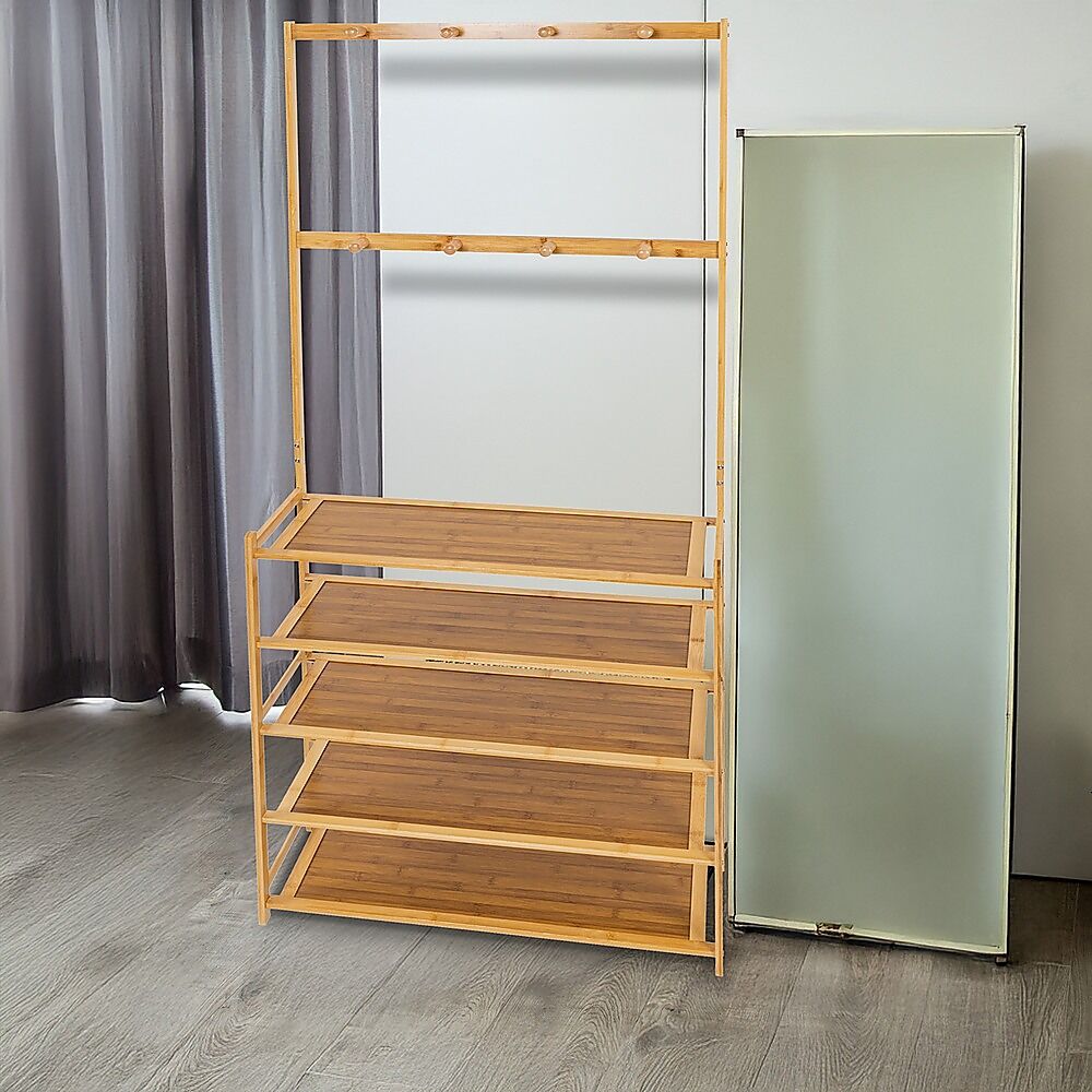 Large Wooden 5 Tiers Hat Coat Stand Clothes Shoe Rack Hanger Hooks Shelf Storage Price