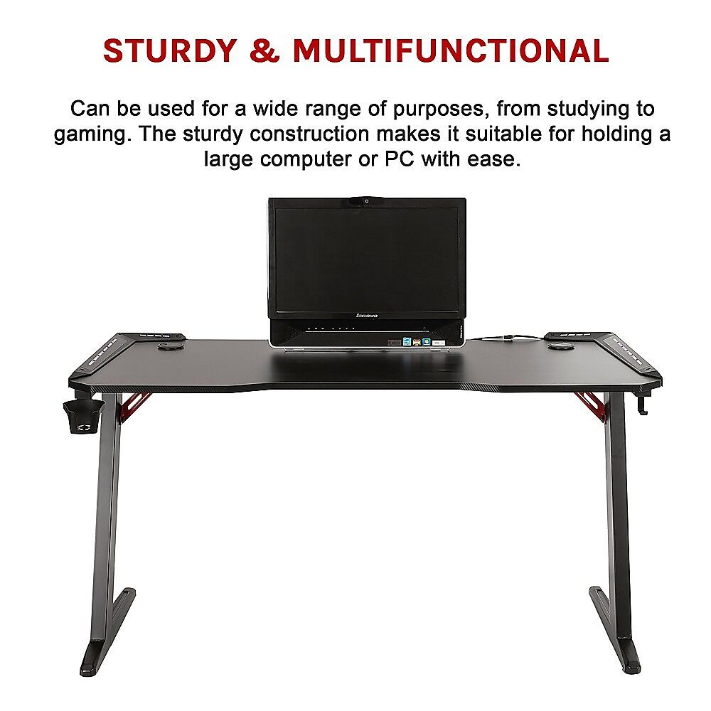LED Gaming Desk Computer Table with Cup Holder Headphone Hook Cable Hole Price