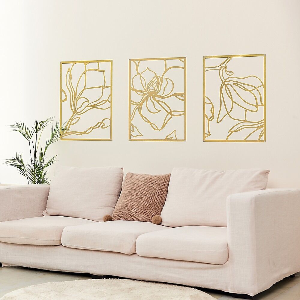3 Piece Gold Flower Metal Wall Decor Abstract Floral Aesthetic Set of 3 Price