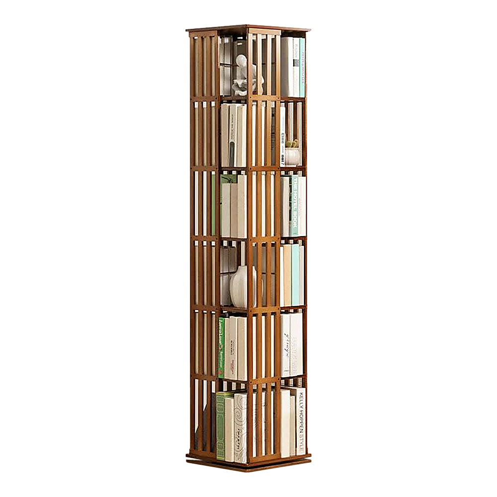 360 Rotating Bookshelf Bamboo Storage Display Rack Shelving in Dark Wood Price