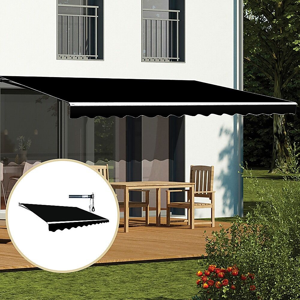 Motorised Outdoor Folding Arm Awning Retractable Sunshade Canopy Black 5.0m x 2.5m Price