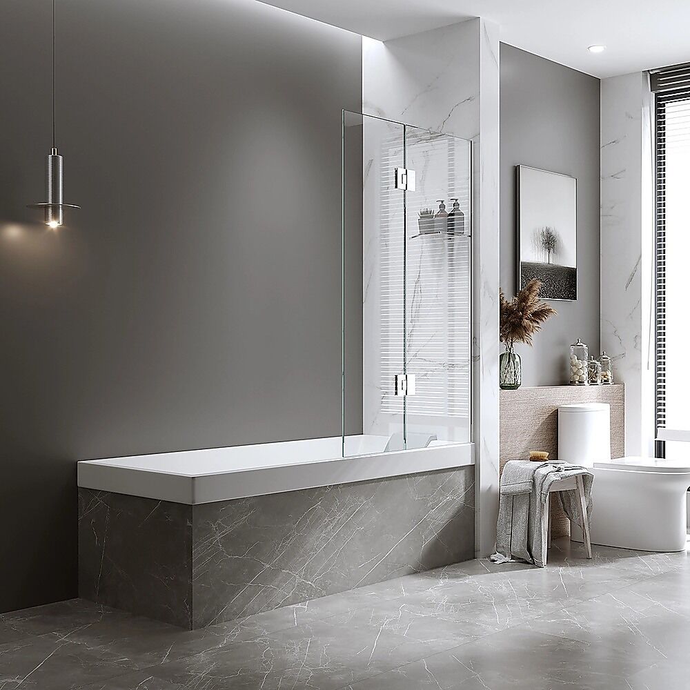100cm Frameless Glass Bath Screen with Brass Brackets - White Price