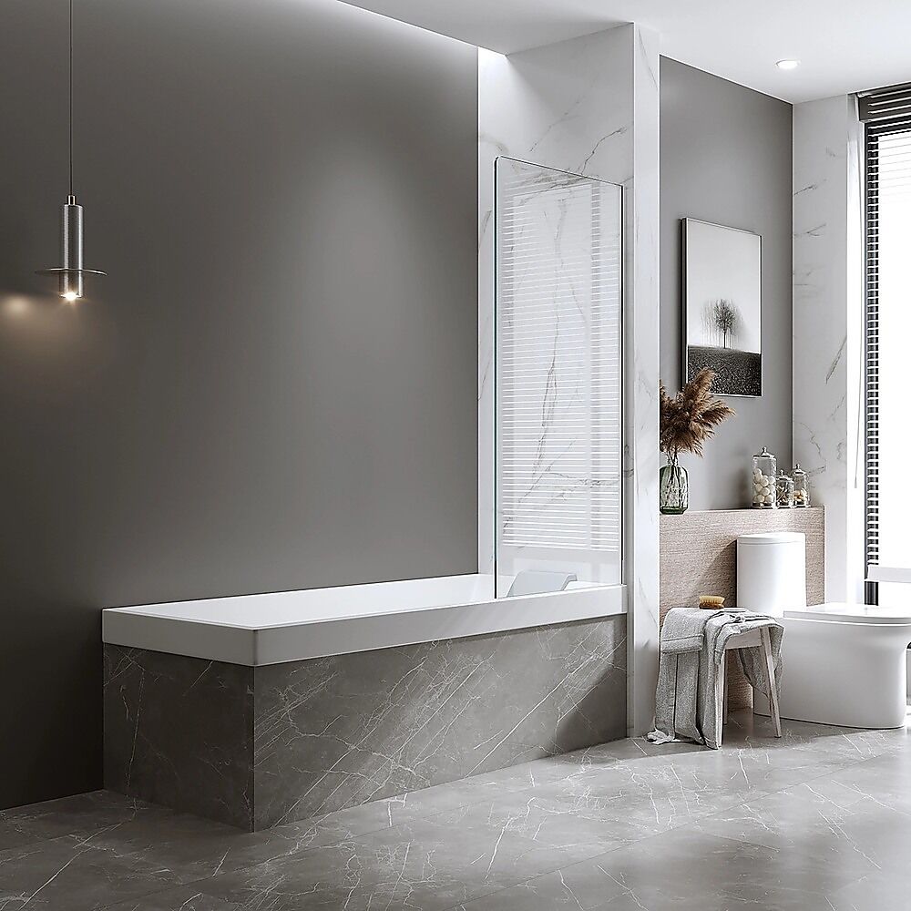 100cm Frameless Glass Bath Screen with Channel and Stainless Steel Hinges- Chrome Price