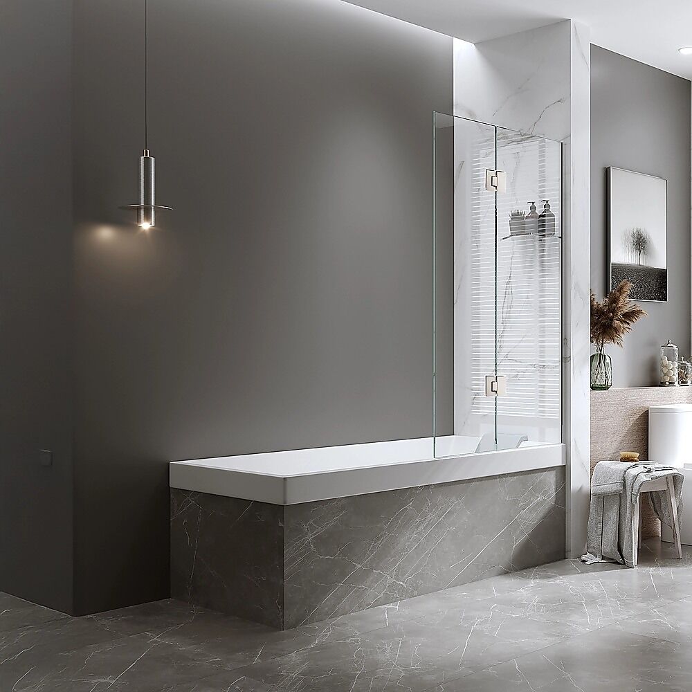 100cm Frameless Glass Bath Screen with Channel and Stainless Steel Hinges- Nickel Price