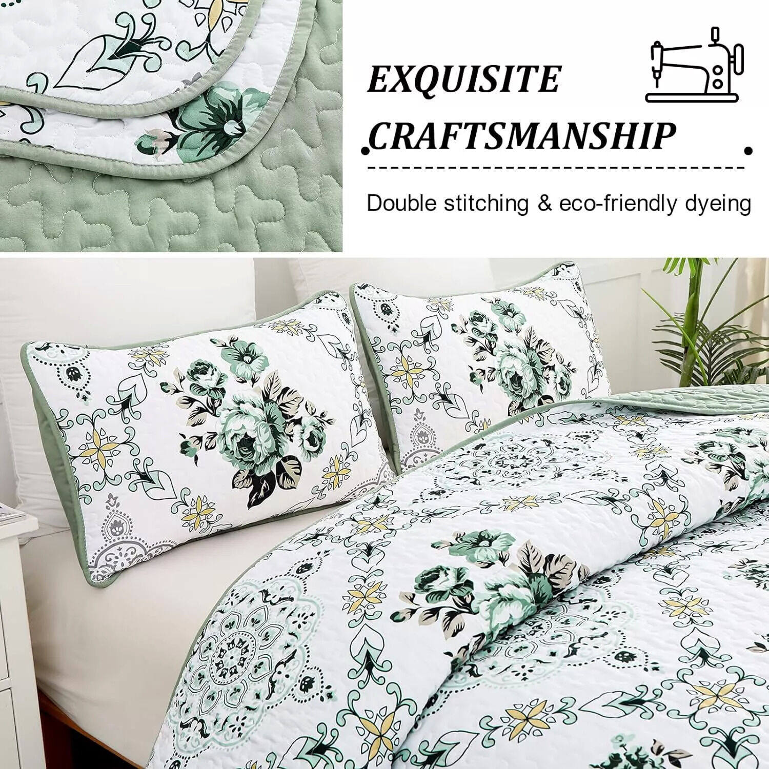 Exquisite Quilted Bedspread and Pillowcases Set: A Touch of Elegance for Your Space - Queen size Price