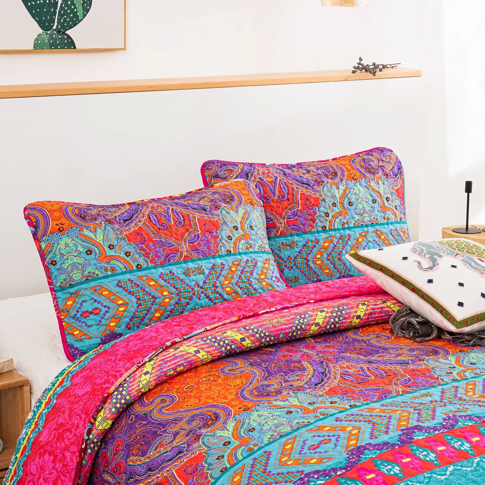 Colorful Quilted bedspread and pillowcovers set: Add a Splash of Color - Queen size Price