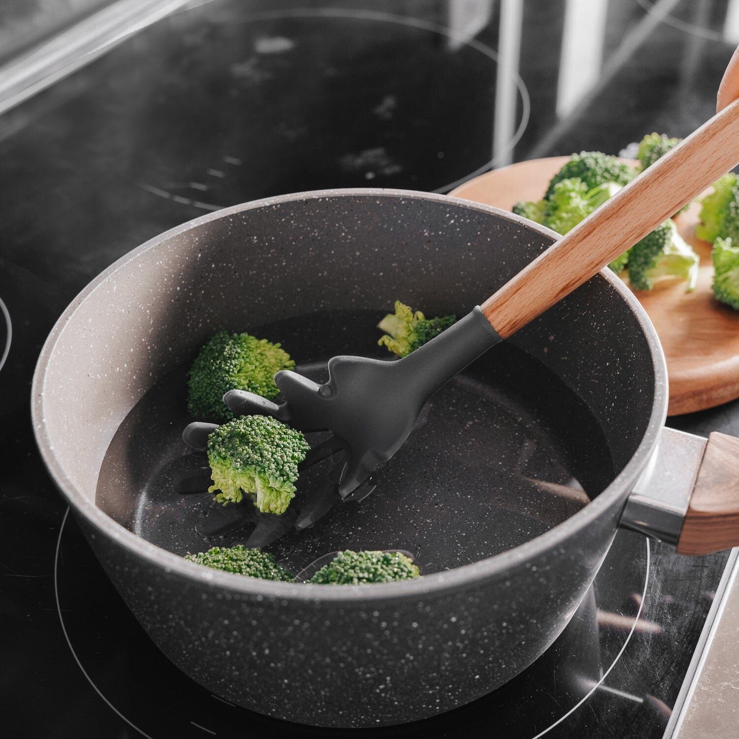 2pcs Beechwood & silicone pasta spoon charcoal Price