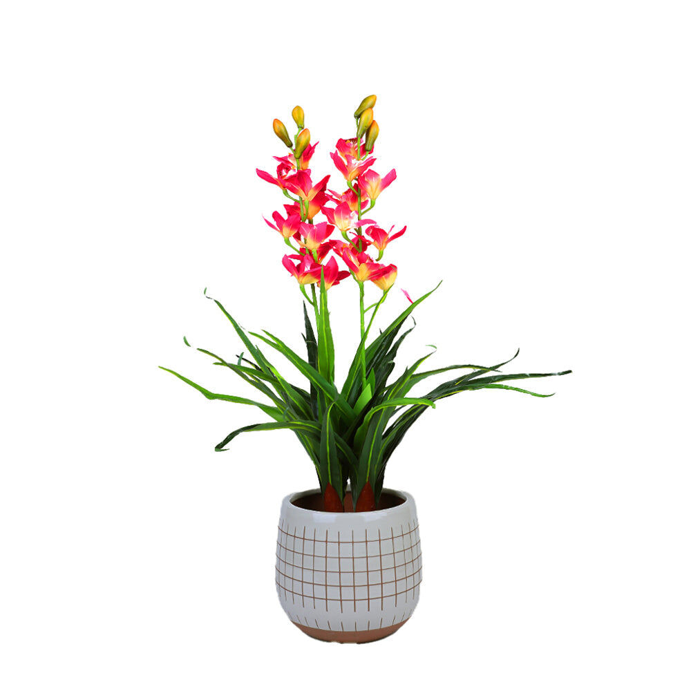 100cm Faux Artificial Home Decor Potted Cymbidium-Red/White - White Price