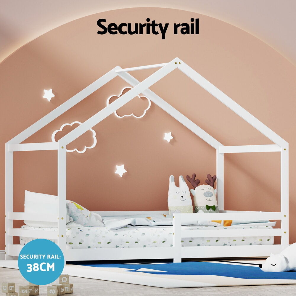 Artiss Bed Frame Wooden Kids Single House Frame White AMOS Price