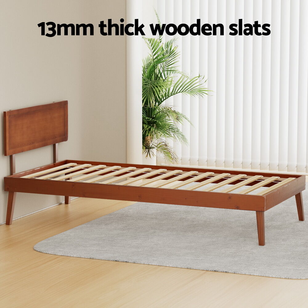 Artiss Bed Frame Single Size Wooden Bed Base Walnut SPLAY Price