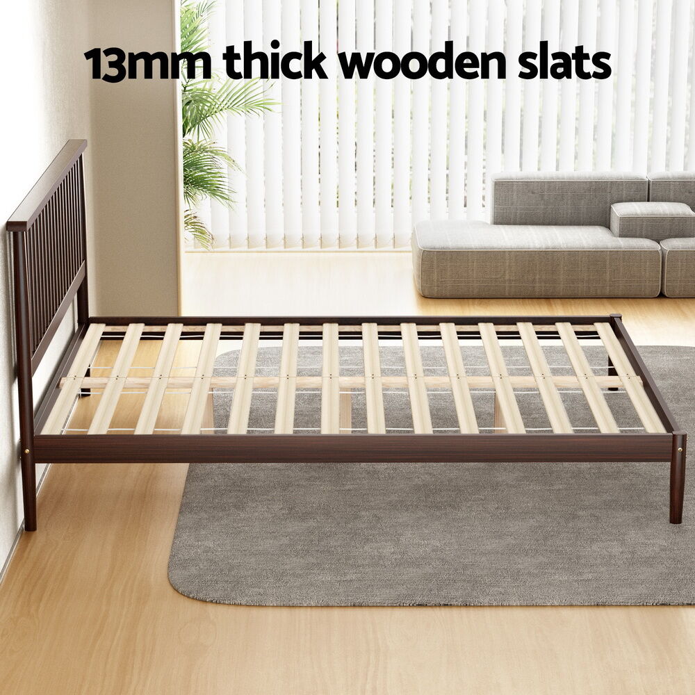 Bed Frame Queen Size Wooden Base Mattress Platform Timber Walnut VISE Price