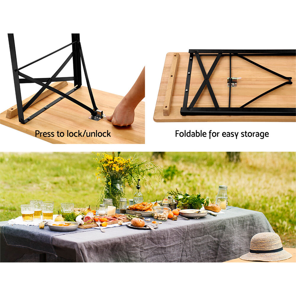 Gardeon Wooden Outdoor Foldable Bench Set - Natural Price