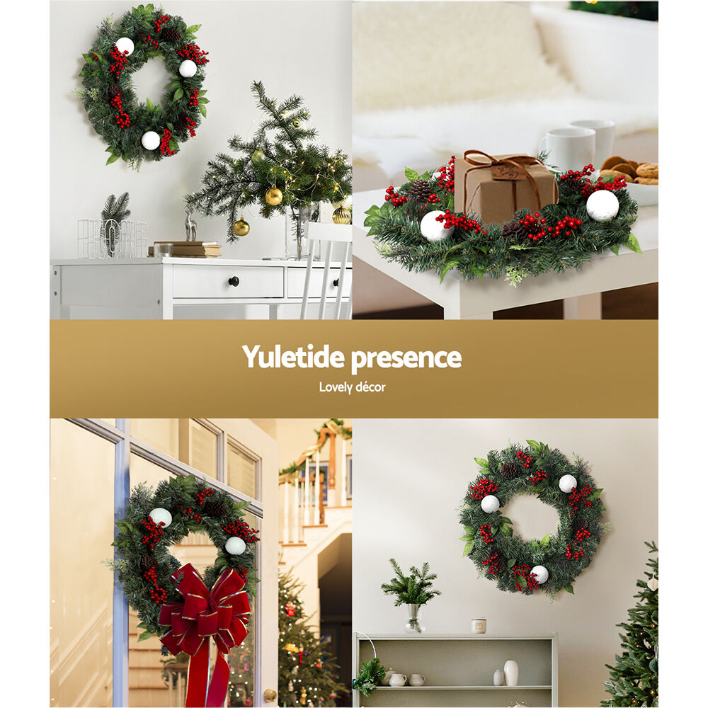 Jingle Jollys 2FT 60CM Christmas Wreath with Decor Xmas Tree Decoration Price