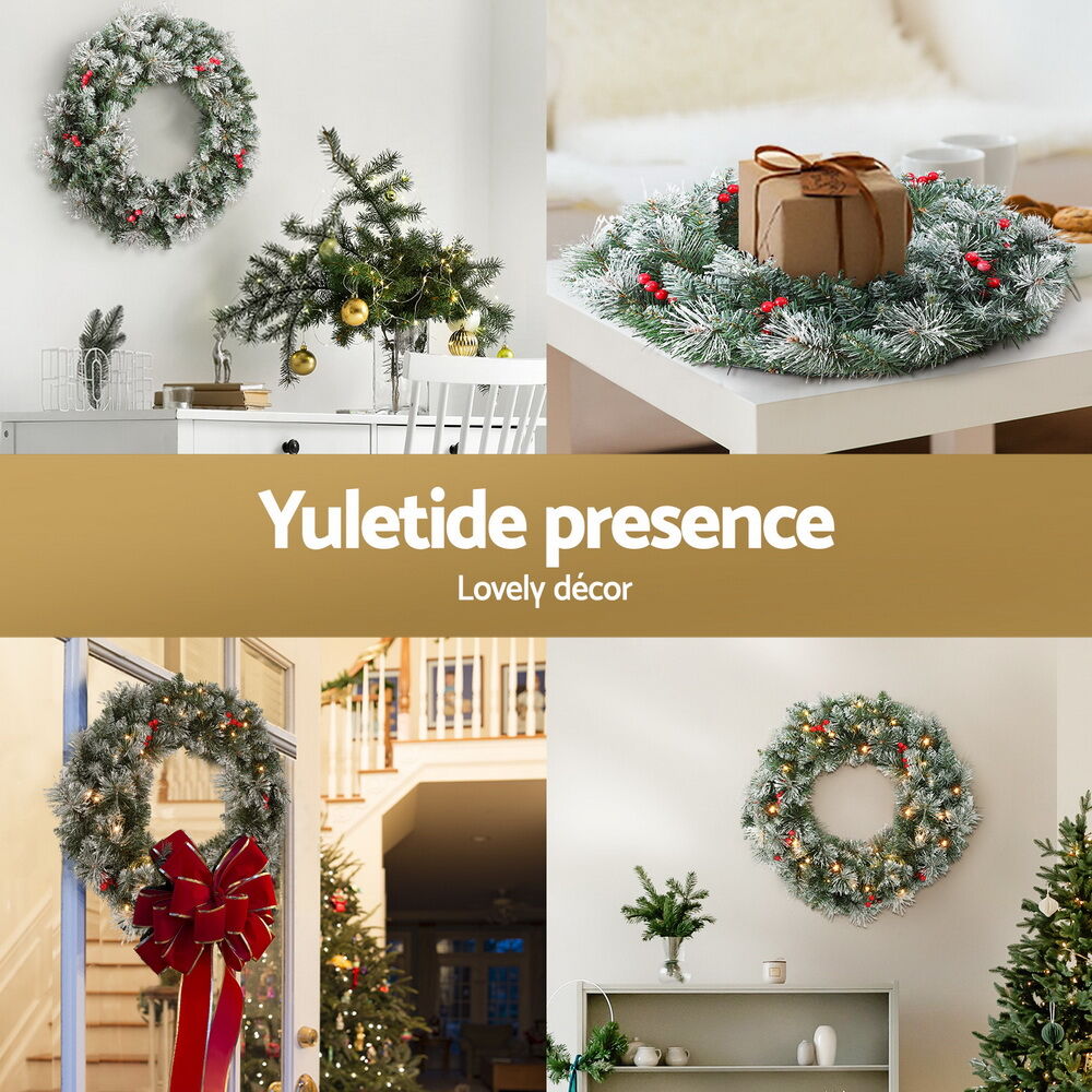 60cm Christmas Wreath LED Lights Snowy Berries Garland Party Decor Price