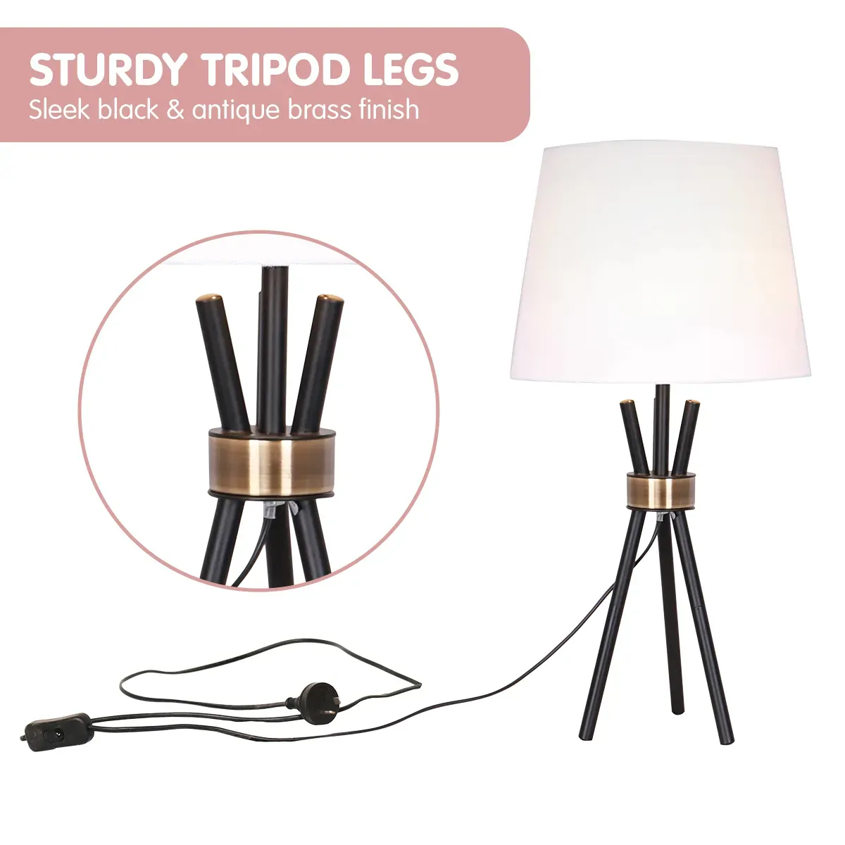 Sarantino Metal Tripod Table Lamp with Antique Brass Accent Price