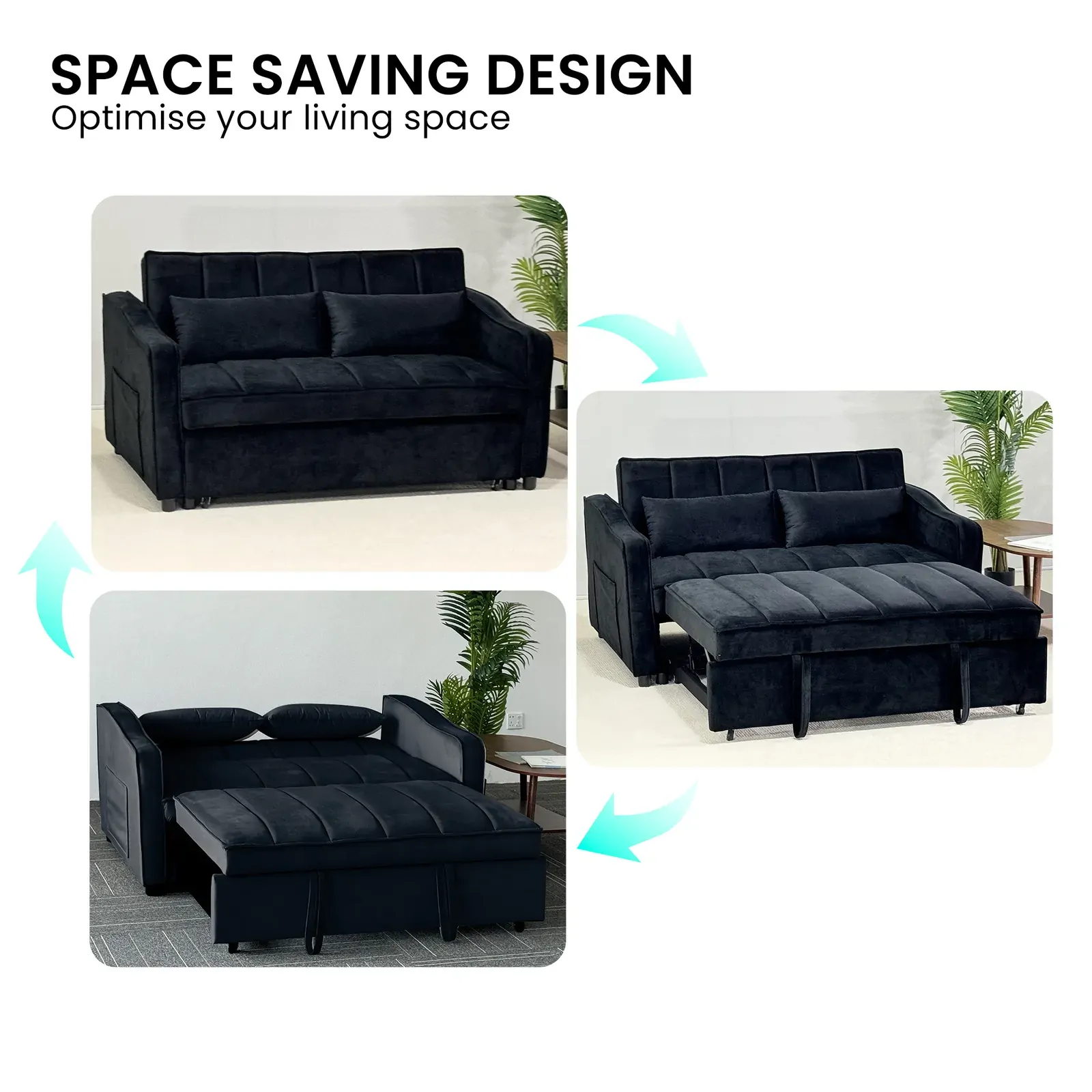 Sarantino Fenton Velvet 2-Seater Sofa Bed - Black Price