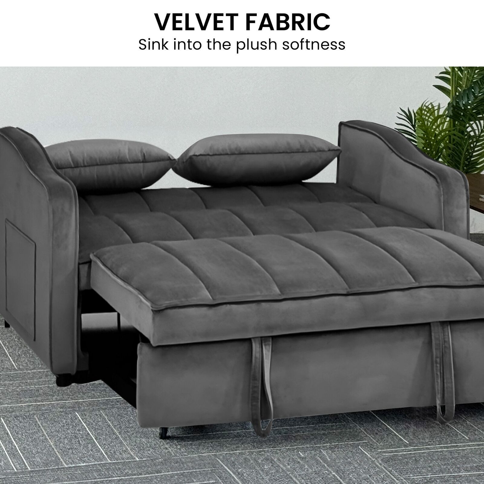Sarantino Fenton Velvet 2-Seater Sofa Bed - Dark Grey Price