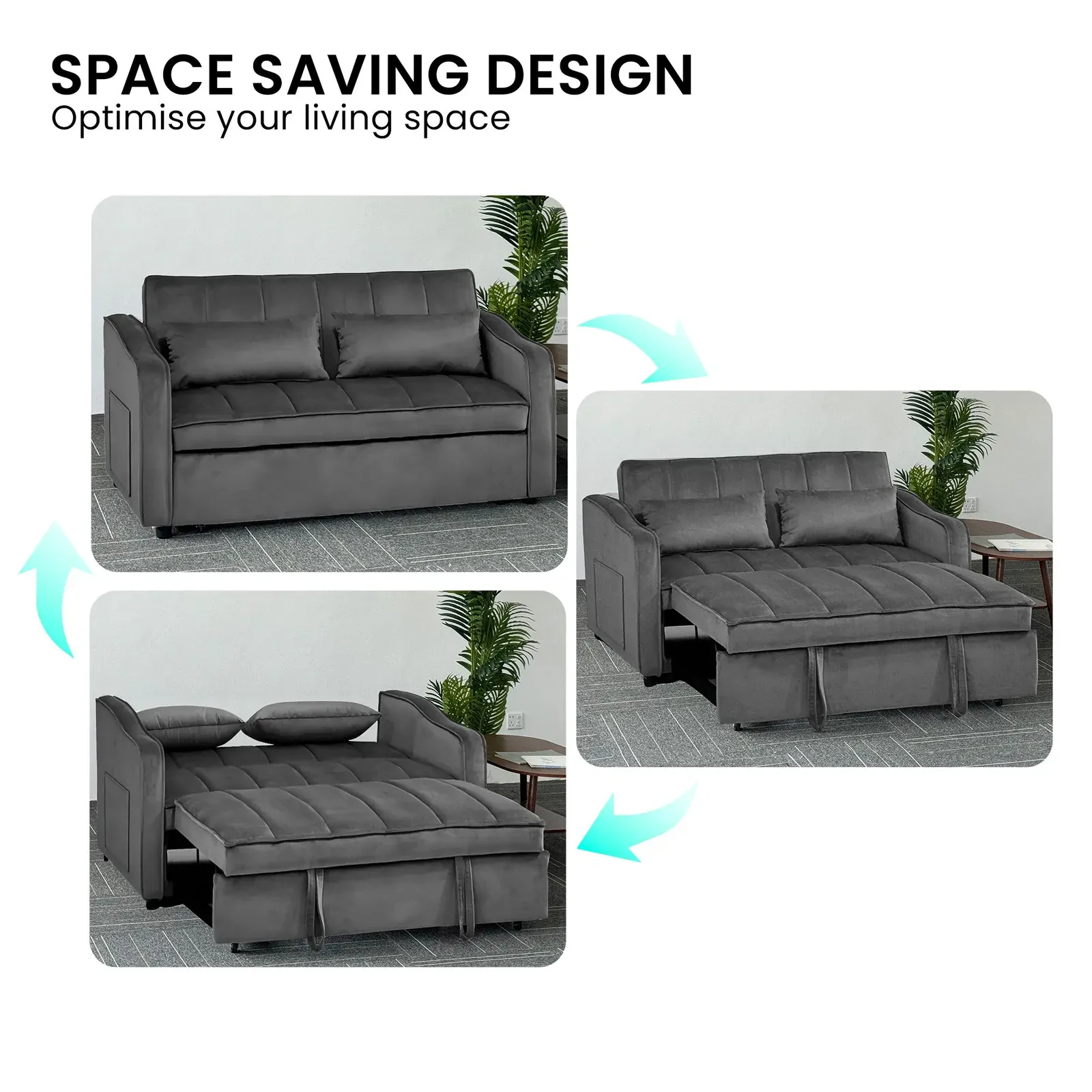 Sarantino Fenton Velvet 2-Seater Sofa Bed - Dark Grey Price