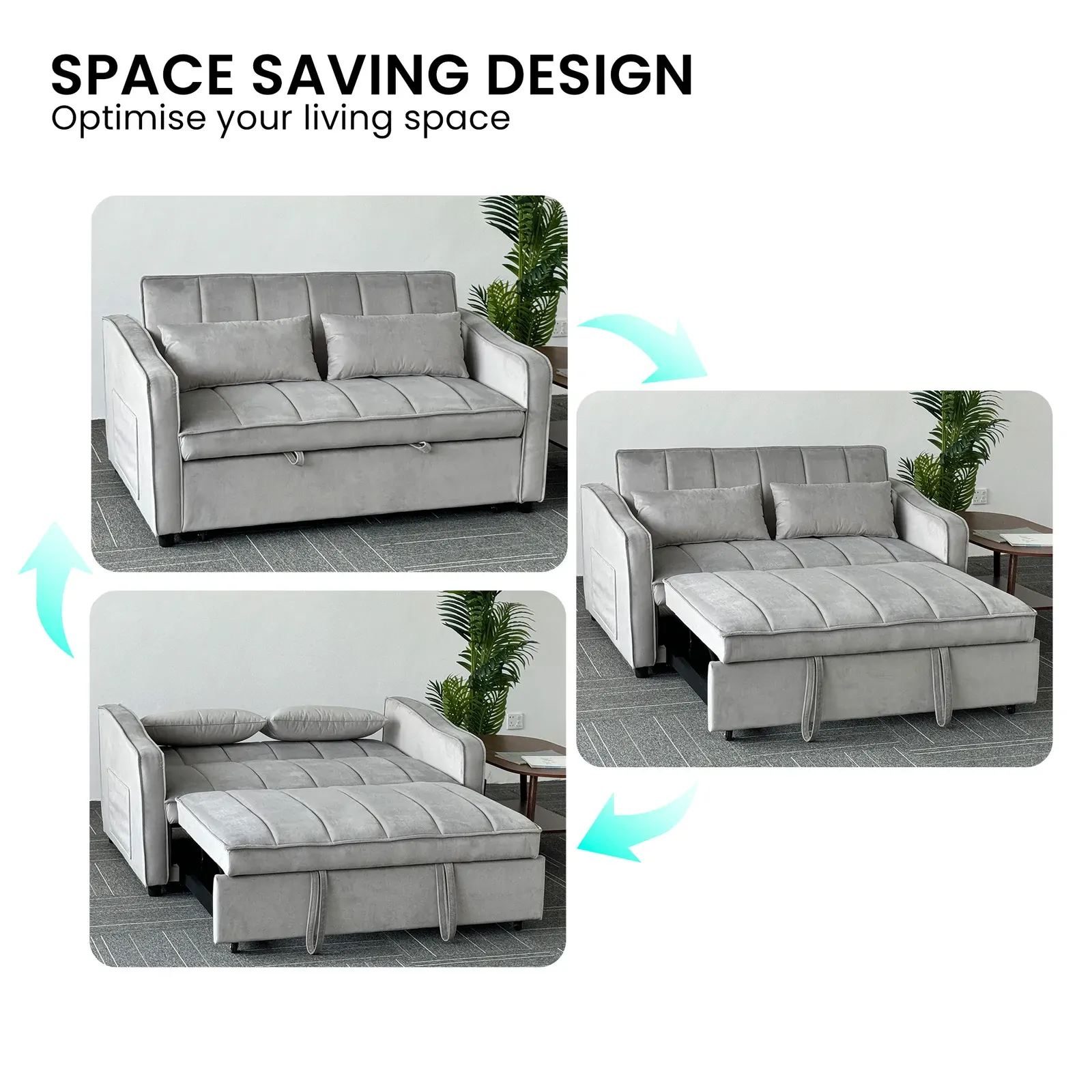 Sarantino Fenton Velvet 2-Seater Sofa Bed - Light Grey Price