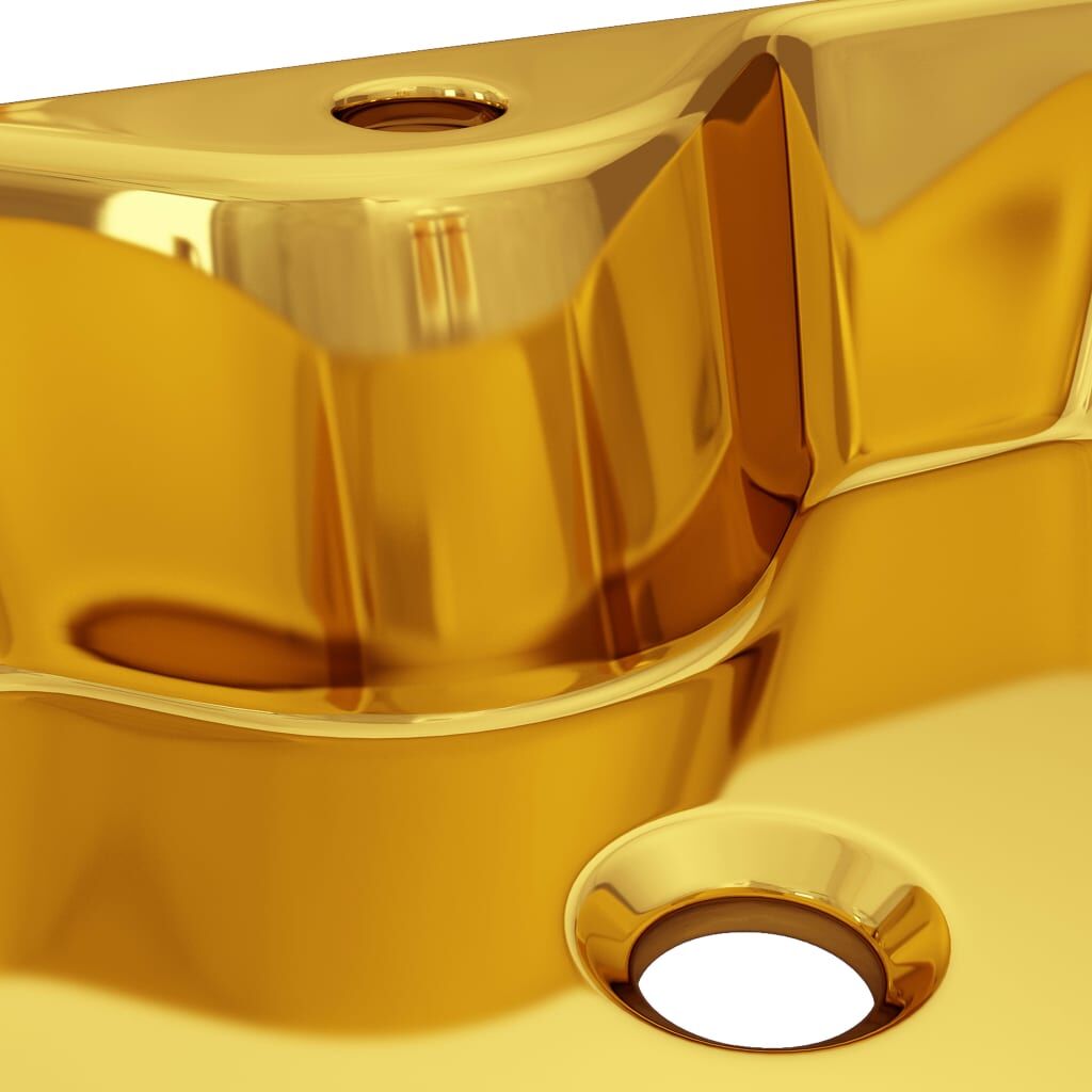 Wash Basin with Faucet Hole 48x37x13.5 cm Ceramic Gold Price