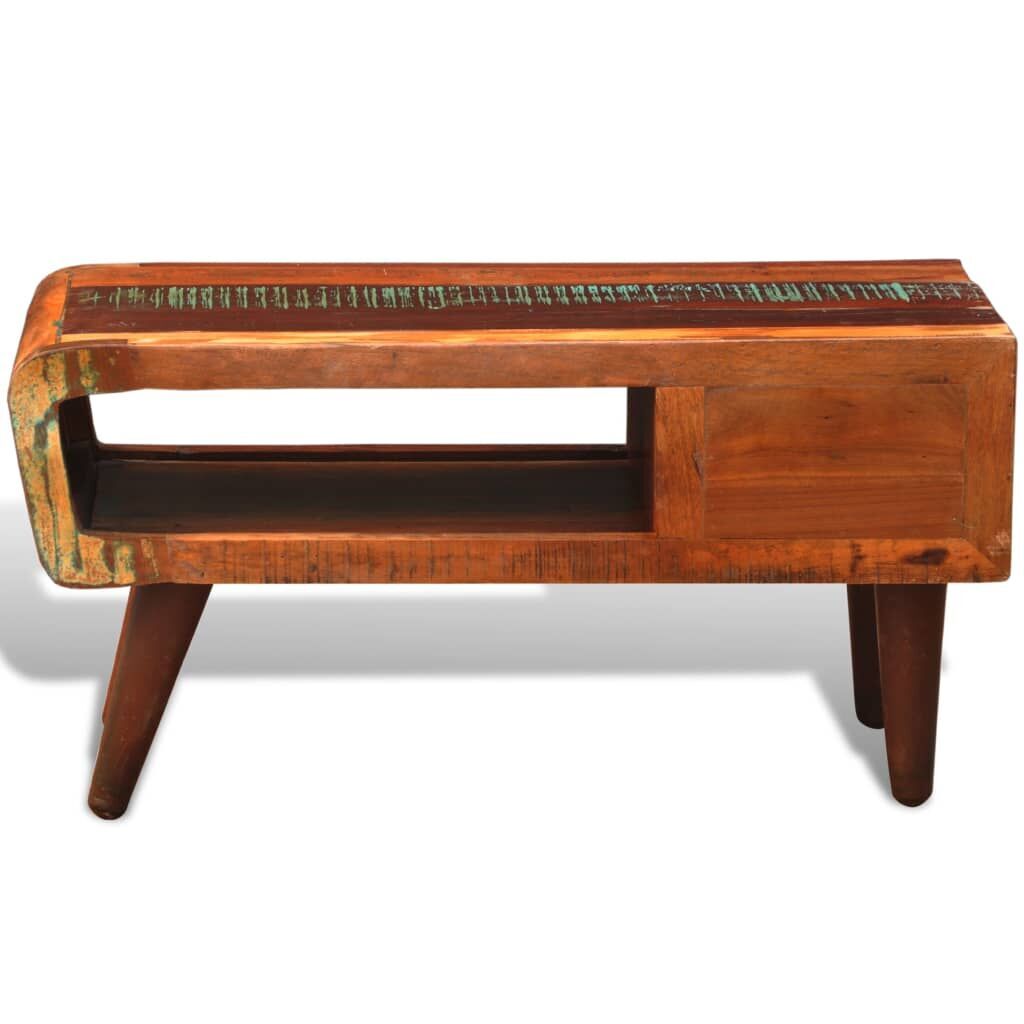 Coffee Table with Curved Edge 1 Drawer Reclaimed Wood Price